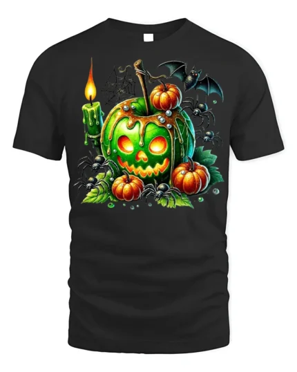 Green Poison Apple Pumpkin Halloween T-Shirt - black t-shirt on white background