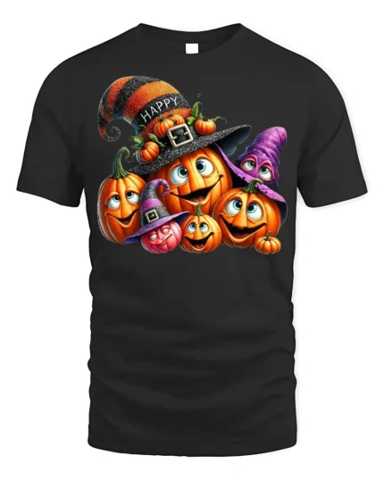 Smiling Pumpkin Family Halloween Party T-Shirt - black t-shirt on white background