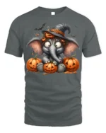 Cute Halloween Elephant Pumpkin T-Shirt - gray t-shirt on white background