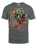 Green Skull Tentacle Horror Halloween T-Shirt - gray t-shirt on white background