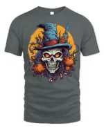 Evil Witch Skull Pumpkin Moon Halloween T-Shirt - gray t-shirt on white background