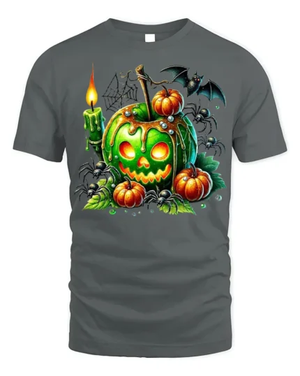 Green Poison Apple Pumpkin Halloween T-Shirt - gray t-shirt on white background