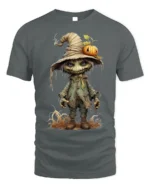 Creepy Pumpkin Head Scarecrow Halloween T-Shirt - gray t-shirt on white background