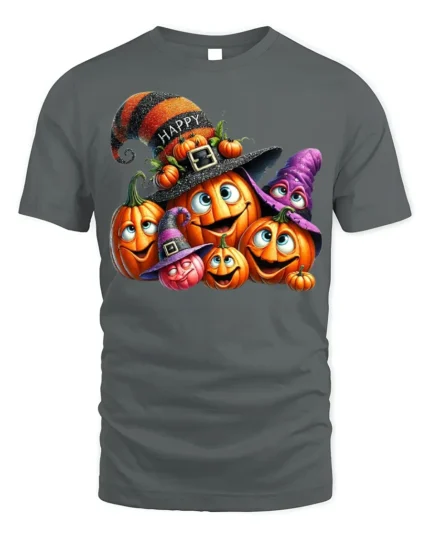 Smiling Pumpkin Family Halloween Party T-Shirt - gray t-shirt on white background