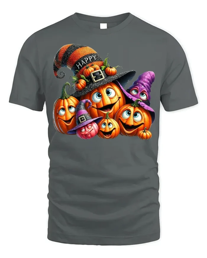 Smiling Pumpkin Family Halloween Party T-Shirt - gray t-shirt on white background