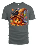Cute Pumpkin Crow Autumn Harvest T-Shirt - gray t-shirt on white background