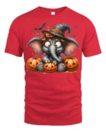 Cute Halloween Elephant Pumpkin T-Shirt - red t-shirt on white background