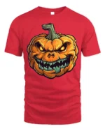 Scary Evil Grinning Pumpkin Halloween T-Shirt - red t-shirt on white background