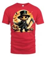 Pumpkin Head Axe Halloween Moonlight T-Shirt - red t-shirt on white background