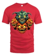 Evil Multi-Headed Pumpkin Monster T-Shirt - red t-shirt on white background