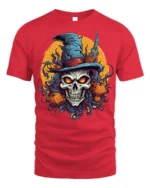Evil Witch Skull Pumpkin Moon Halloween T-Shirt - red t-shirt on white background
