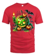 Green Poison Apple Pumpkin Halloween T-Shirt - red t-shirt on white background