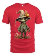 Creepy Pumpkin Head Scarecrow Halloween T-Shirt - red t-shirt on white background