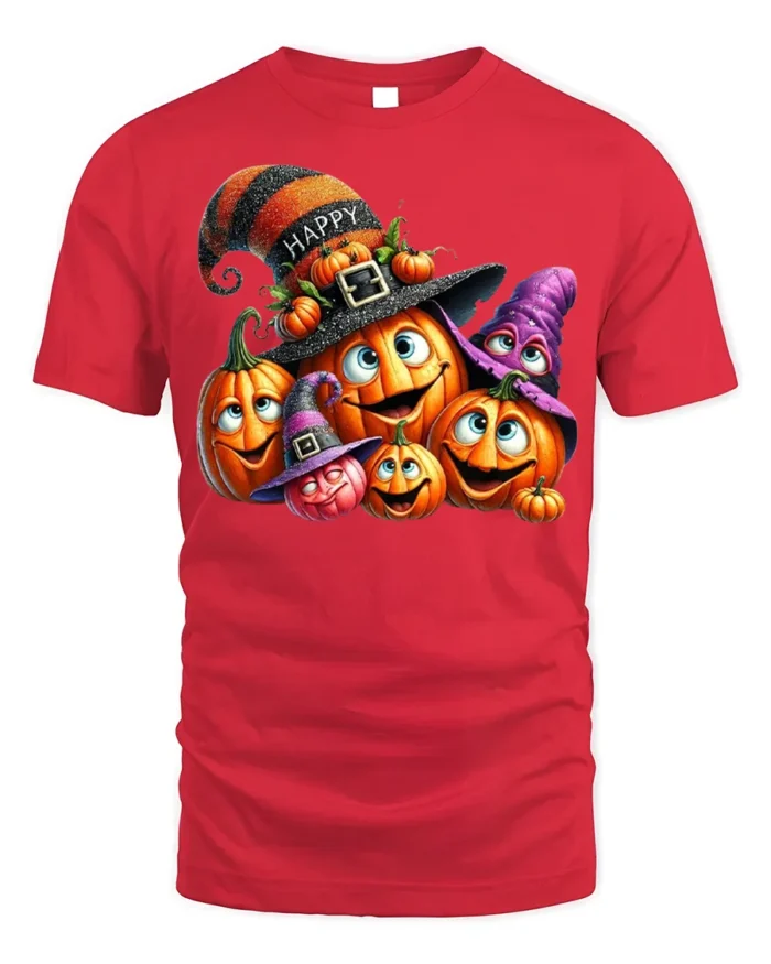 Smiling Pumpkin Family Halloween Party T-Shirt - red t-shirt on white background