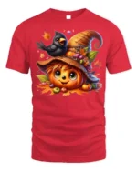 Cute Pumpkin Crow Autumn Harvest T-Shirt - red t-shirt on white background