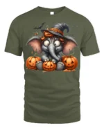 Cute Halloween Elephant Pumpkin T-Shirt - military green t-shirt on white background