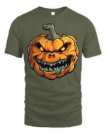 Scary Evil Grinning Pumpkin Halloween T-Shirt - military green t-shirt on white background
