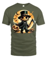 Pumpkin Head Axe Halloween Moonlight T-Shirt - military green t-shirt on white background