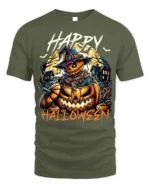 Creepy Pumpkin Scarecrow Happy Halloween T-Shirt - military green t-shirt on white background