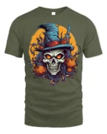 Evil Witch Skull Pumpkin Moon Halloween T-Shirt - military green t-shirt on white background