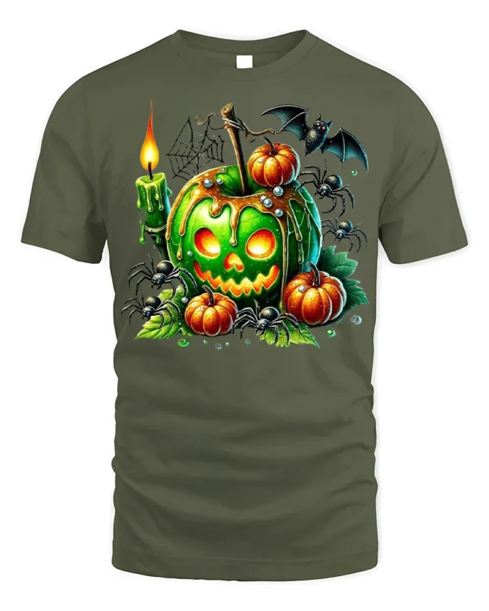 Green Poison Apple Pumpkin Halloween T-Shirt - military green t-shirt on white background
