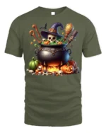 Spooky Witch Cauldron Halloween T-Shirt - military green t-shirt on white background
