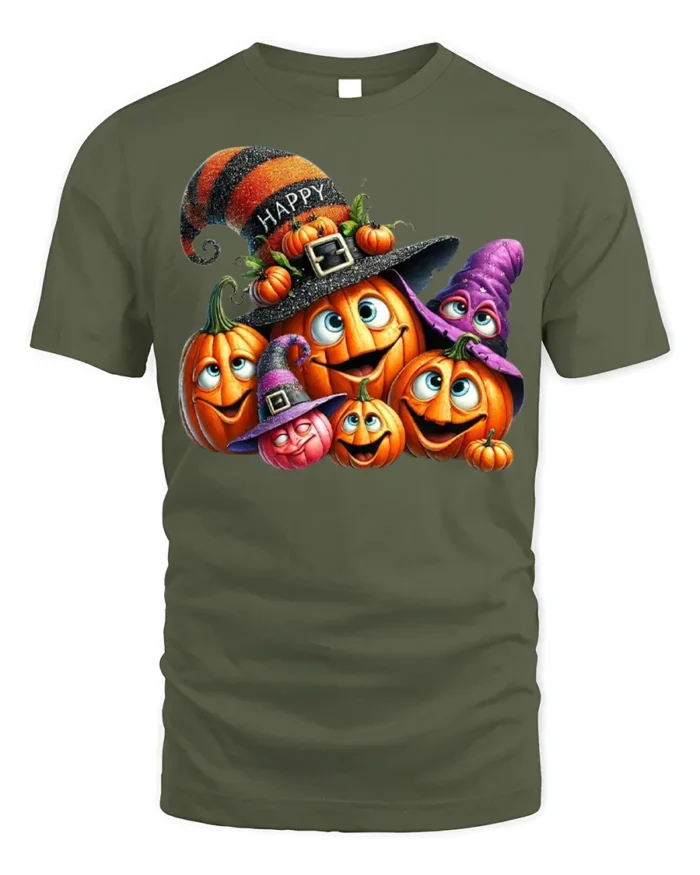 Smiling Pumpkin Family Halloween Party T-Shirt - military green t-shirt on white background