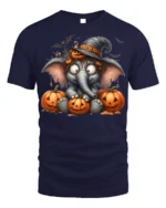 Cute Halloween Elephant Pumpkin T-Shirt - navy t-shirt on white background