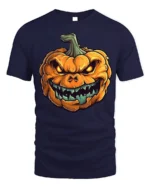 Scary Evil Grinning Pumpkin Halloween T-Shirt - navy t-shirt on white background