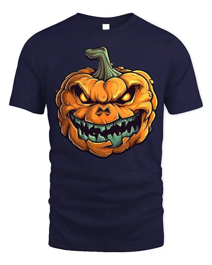 Scary Evil Grinning Pumpkin Halloween T-Shirt - navy t-shirt on white background