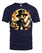 Pumpkin Head Axe Halloween Moonlight T-Shirt - navy t-shirt on white background