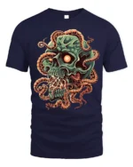 Green Skull Tentacle Horror Halloween T-Shirt - navy t-shirt on white background