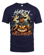 Creepy Pumpkin Scarecrow Happy Halloween T-Shirt - navy t-shirt on white background