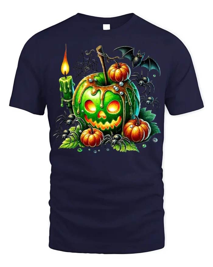 Green Poison Apple Pumpkin Halloween T-Shirt - navy t-shirt on white background