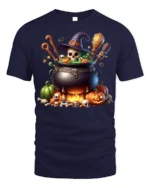 Spooky Witch Cauldron Halloween T-Shirt - navy t-shirt on white background