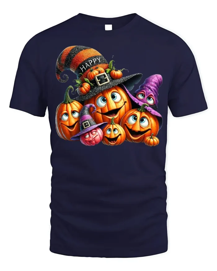 Smiling Pumpkin Family Halloween Party T-Shirt - navy t-shirt on white background