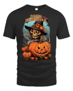 Witch Skull Pumpkin Happy Halloween T-shirt - black t-shirt on white background