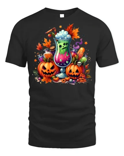 Halloween Pumpkin Potion Spooky Drink T-shirt - black t-shirt on white background