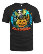 Spooky Pumpkin Bat Moon Halloween Night T-shirt - black t-shirt on white background