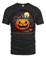 Evil Jack-o-Lantern Haunted House Halloween T-shirt - black t-shirt on white background