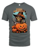 Witch Skull Pumpkin Happy Halloween T-shirt - gray t-shirt on white background