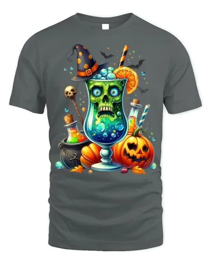 Halloween Witch Potion Skull Drink T-shirt - gray t-shirt on white background