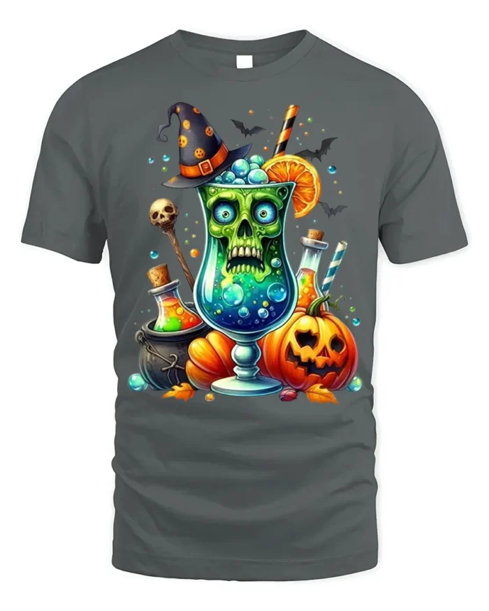 Halloween Witch Potion Skull Drink T-shirt - gray t-shirt on white background