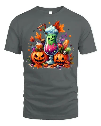 Halloween Pumpkin Potion Spooky Drink T-shirt - gray t-shirt on white background