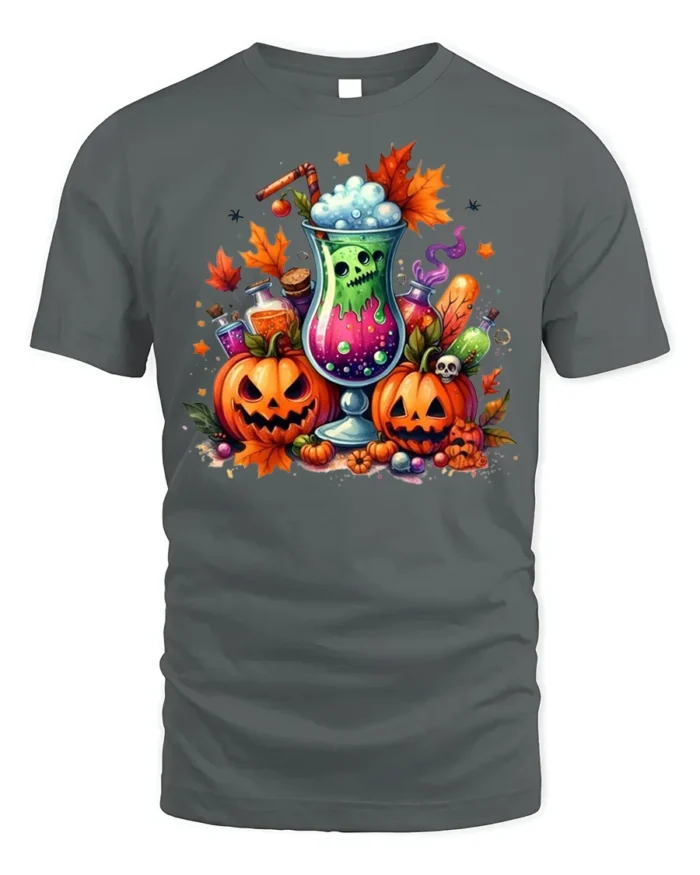 Halloween Pumpkin Potion Spooky Drink T-shirt - gray t-shirt on white background