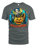 Spooky Pumpkin Bat Moon Halloween Night T-shirt - gray t-shirt on white background