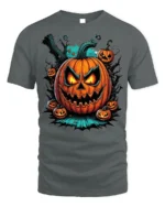 Fiery Evil Jack-o-Lantern Halloween T-shirt - gray t-shirt on white background