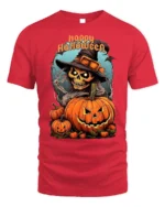Witch Skull Pumpkin Happy Halloween T-shirt - red t-shirt on white background