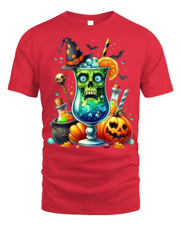 Halloween Witch Potion Skull Drink T-shirt - red t-shirt on white background
