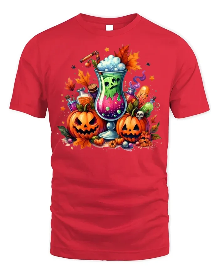 Halloween Pumpkin Potion Spooky Drink T-shirt - red t-shirt on white background